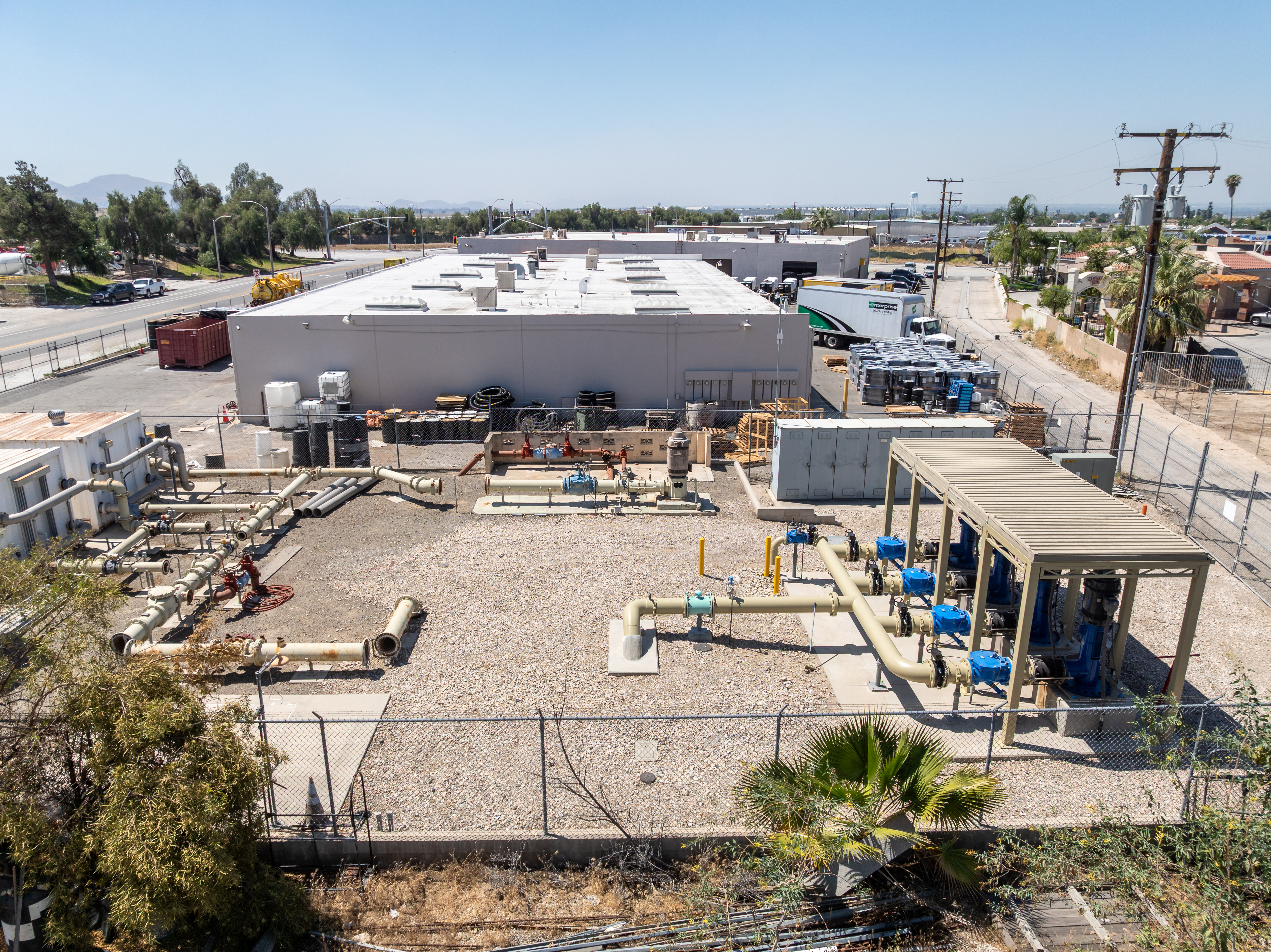 Water facility near warehouses